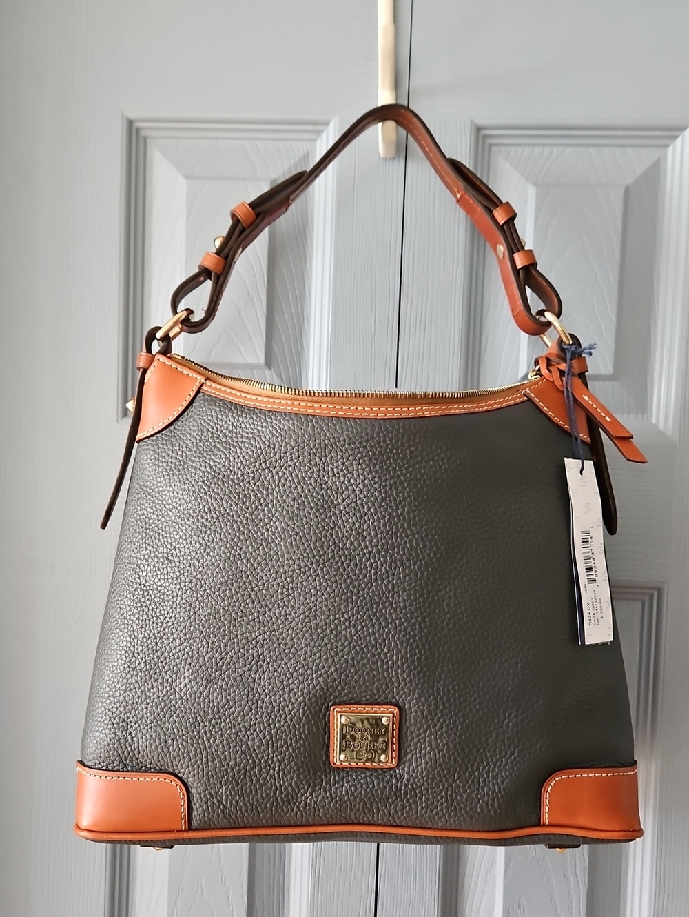 NEW!  Dooney & Bourke Dk Gray Pebble Leather Hobo Bag